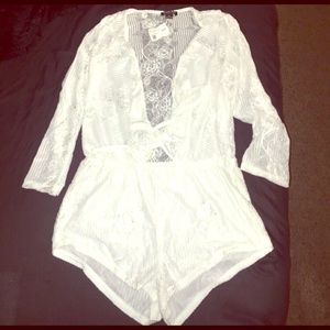 Sexy white lace romper